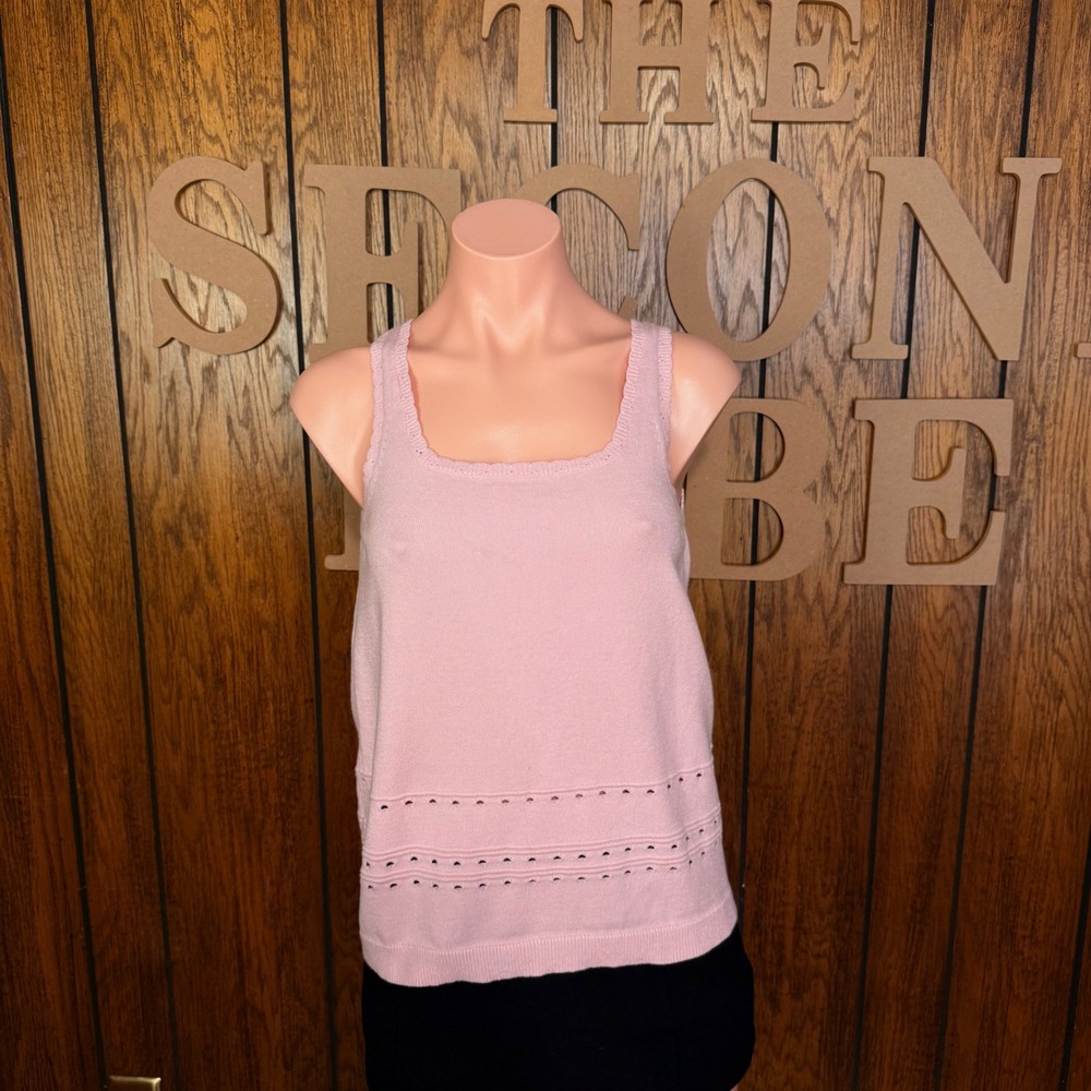 Y2K Pink Knit Sweater Tank M Pointelle Coquette Balletcore Soft Academia Preppy